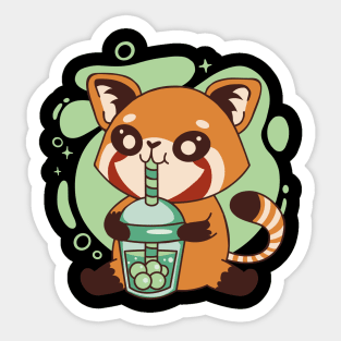 Red Panda With Bubble Tea Boba Sticker